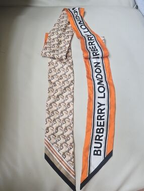 Burberry Orange & Beige Silk Scarf Tie
